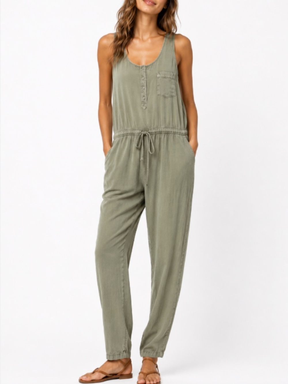 Cloth & Stone Sleeveless Casual Lightweight Jumpsuit Sage Green Size Medium NWT
